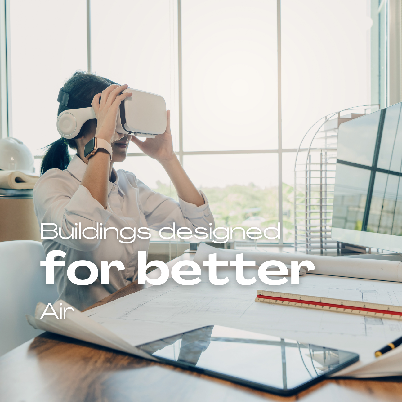 Architect examining building ventilation in VR